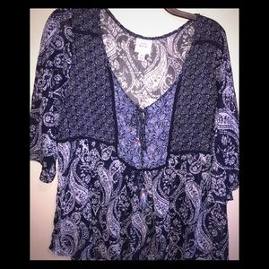 Blue/white peasant top